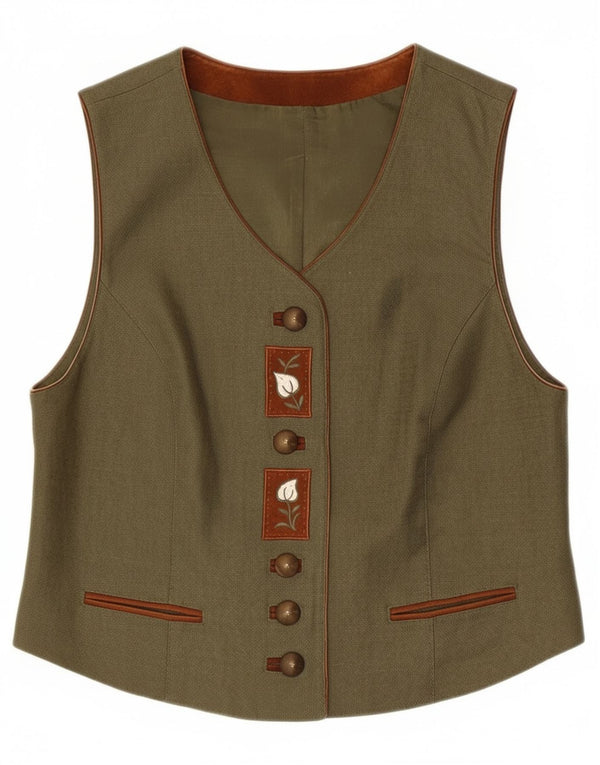 C&A Γυναικείο Γιλέκο UK 14 Medium Khaki Floral Λευκό