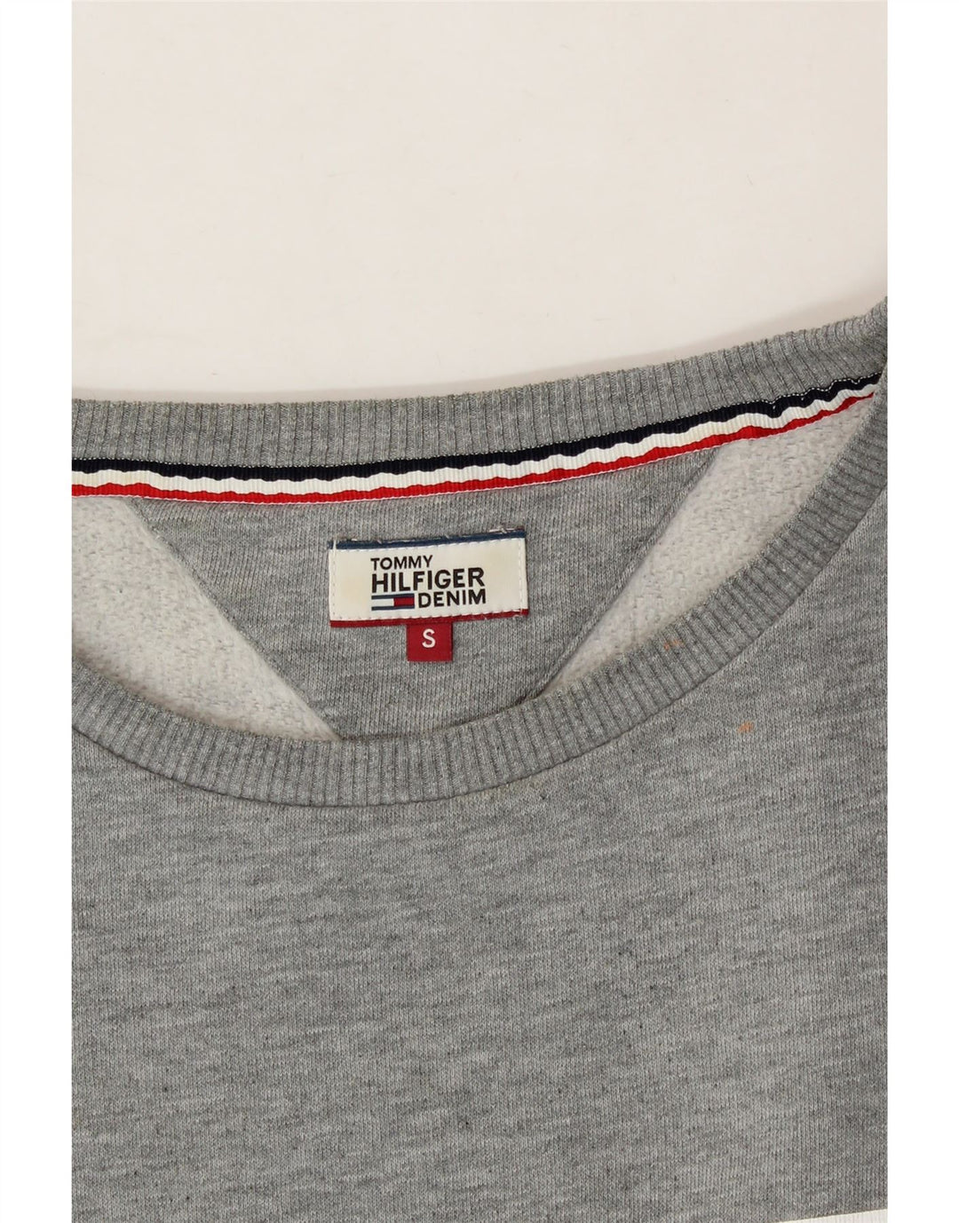 TOMMY HILFIGER Womens Sweatshirt Jumper UK 10 Small Grey Colourblock Vintage Tommy Hilfiger and Second-Hand Tommy Hilfiger from Messina Hembry 