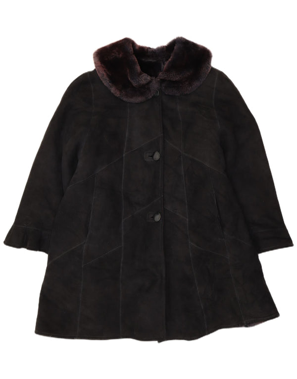 VINTAGE Γυναικείο Παλτό Shearling Oversized UK 22 3XL Black Patchwork