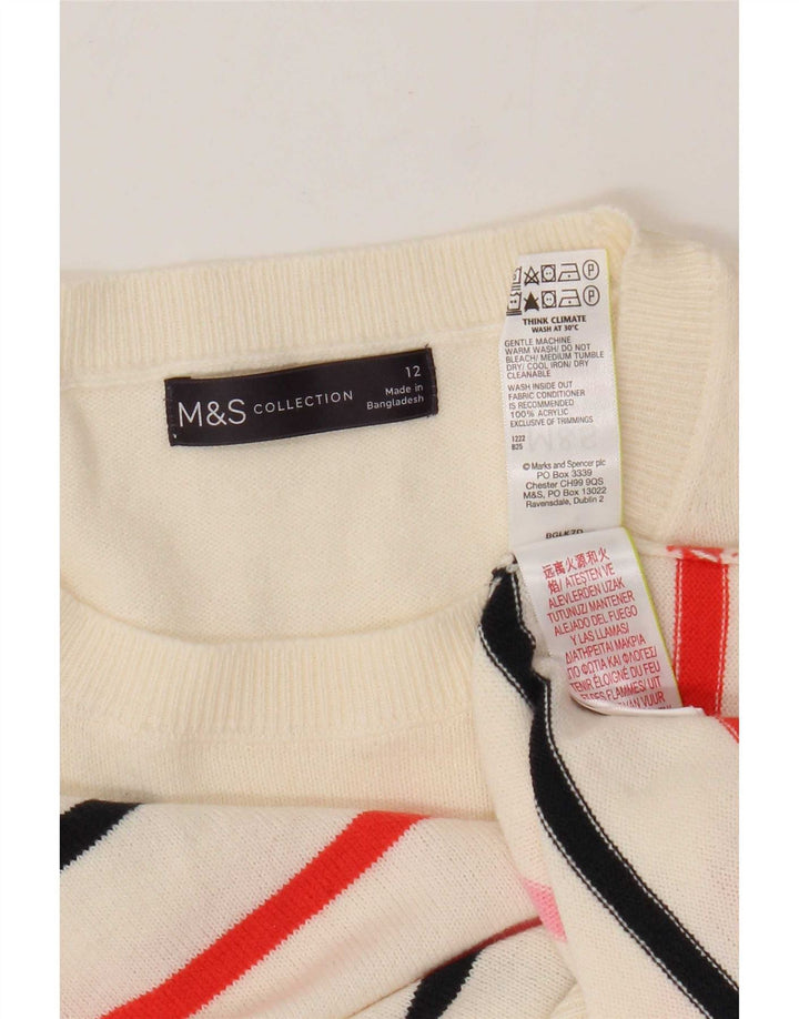 Marks & Spencer Γυναικείο πουλόβερ με λαιμόκοψη UK 12 μεσαίο λευκό ριγέ