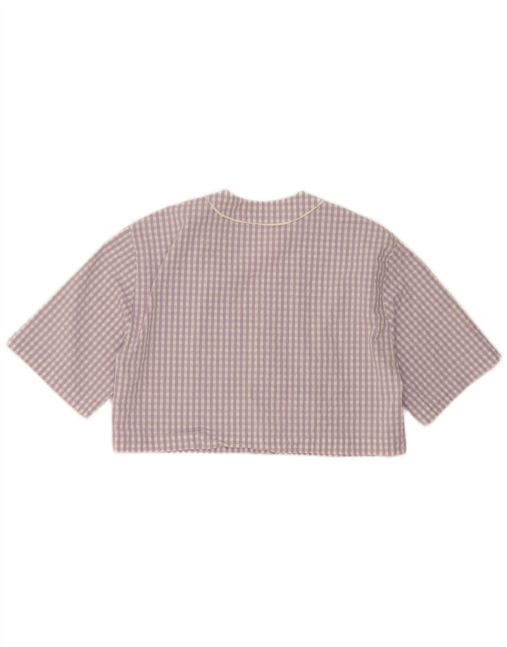 Zara Γυναικείο πουκάμισο Crop Oversized Μπλούζα UK 14 Medium Purple Check Cotton