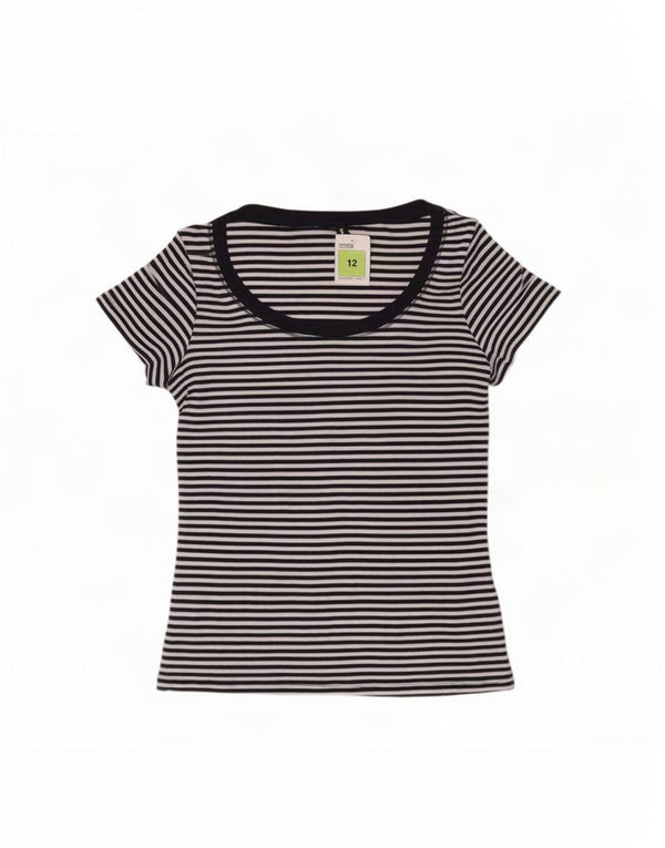 Marks & Spencer Γυναικείο T-Shirt τοπ UK 12 μεσαίου μπλε ναυτικό βαμβακερό ρίγες
