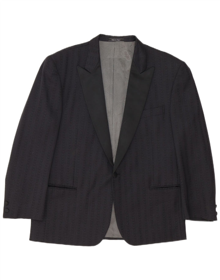 Vintage Ανδρικό σακάκι 1 κουμπιού σακάκι IT 54 2XL Μπλε Navy ριγέ παρθένο μαλλί