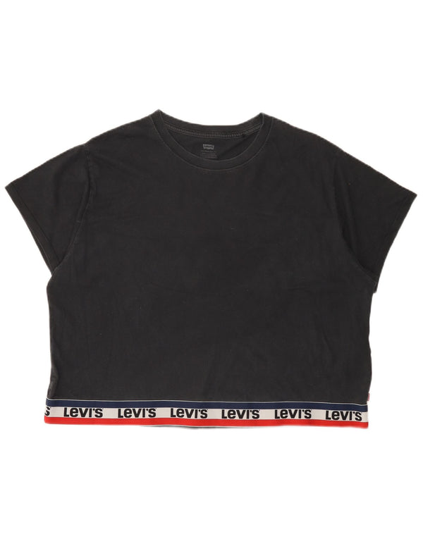 Γυναικείο γραφικό μπλουζάκι Levi's Crop Oversized Top UK 16 μεγάλο μαύρο βαμβακερό