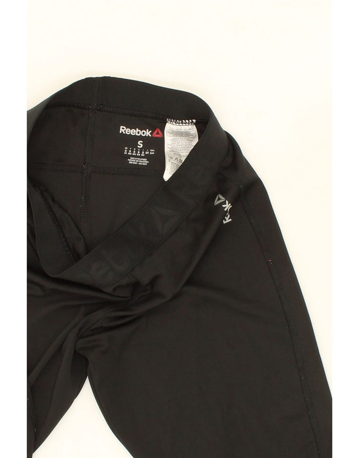 REEBOK Womens Capri Leggings UK 8/10 Small  Black Polyester Vintage Reebok and Second-Hand Reebok from Messina Hembry 