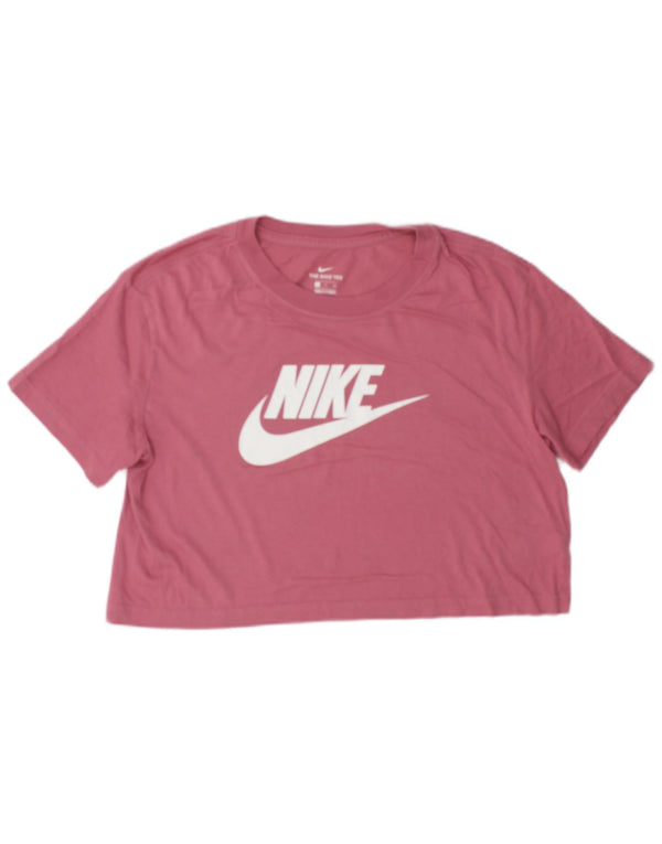 Nike Womens Crop Graphic T-Shirt Top UK 10 Small Pink Cotton