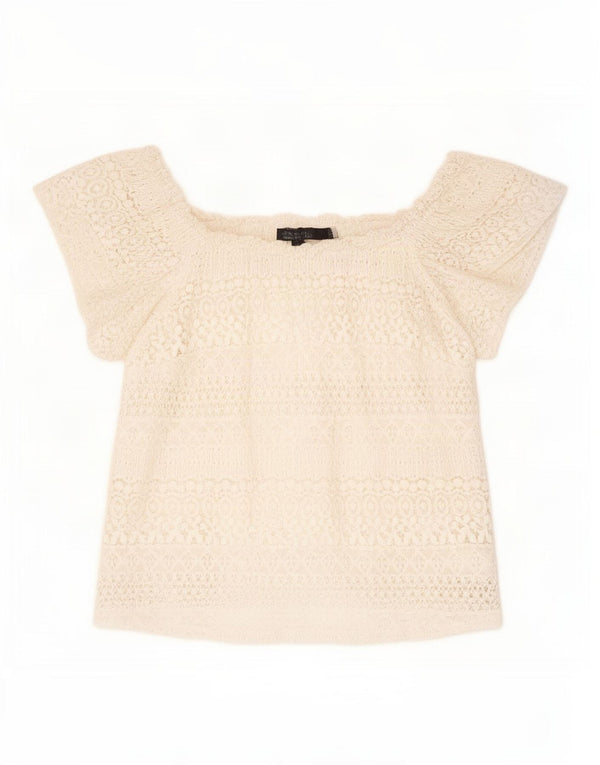 Topshop Womens Crop Off Shoulder Top UK 12 Medium White Cotton