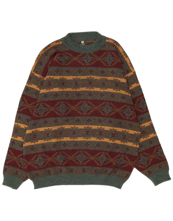 Vintage Ανδρικό πουλόβερ με λαιμόκοψη XL Πολύχρωμο Fair Isle Ακρυλικό