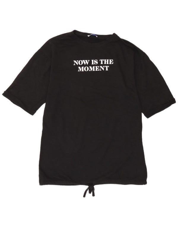Zara Womens Graphic T-Shirt Top UK 16 Large Black Cotton
