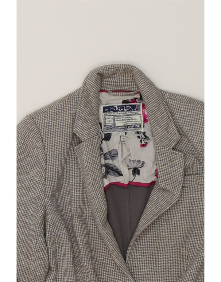 JULES Womens 1 Button Blazer Jacket UK 12 Medium  Grey Houndstooth Cotton Vintage Jules and Second-Hand Jules from Messina Hembry 
