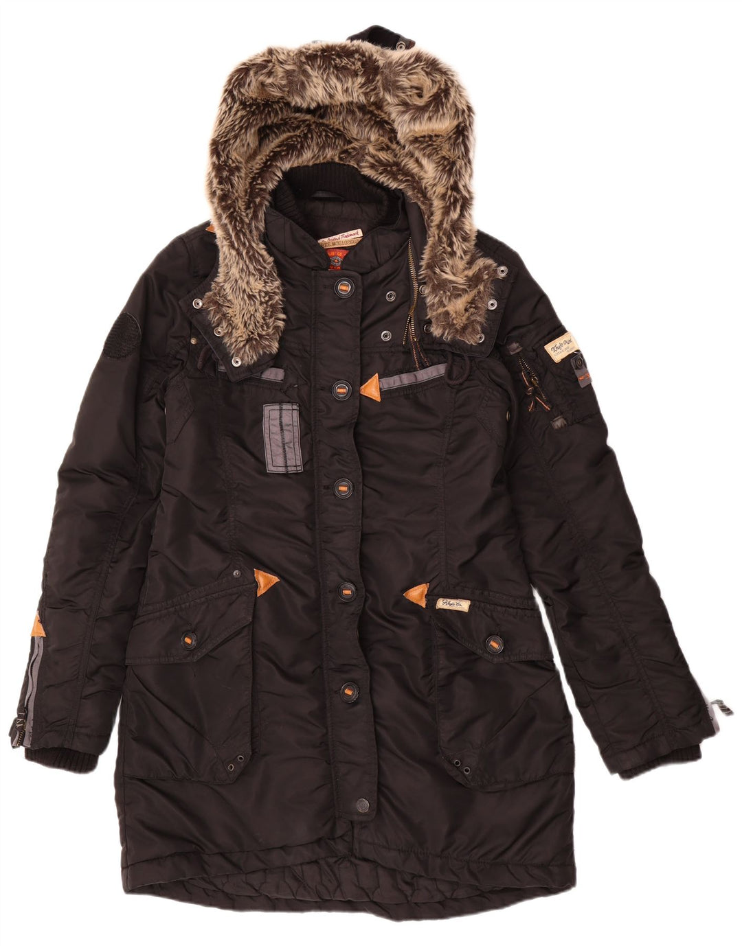 KHUJO Γυναικείο παλτό με κουκούλα με επένδυση UK 14 Μεσαίο μαύρο πολυεστέρα