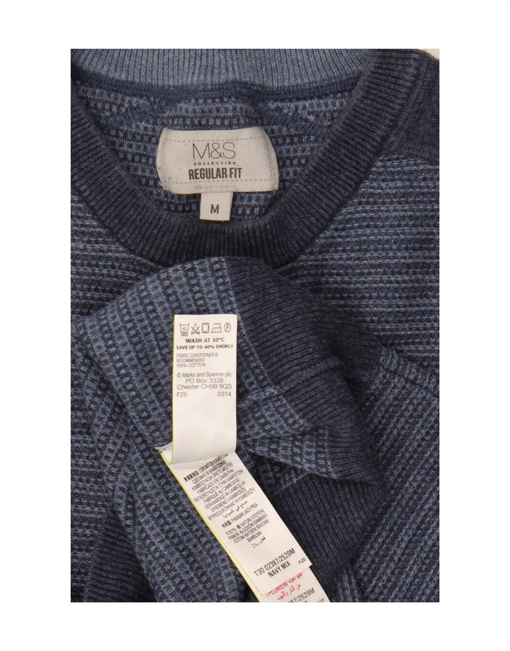 Marks & Spencer Ανδρικό πουλόβερ με λαιμόκοψη μεσαίου μπλε ριγέ