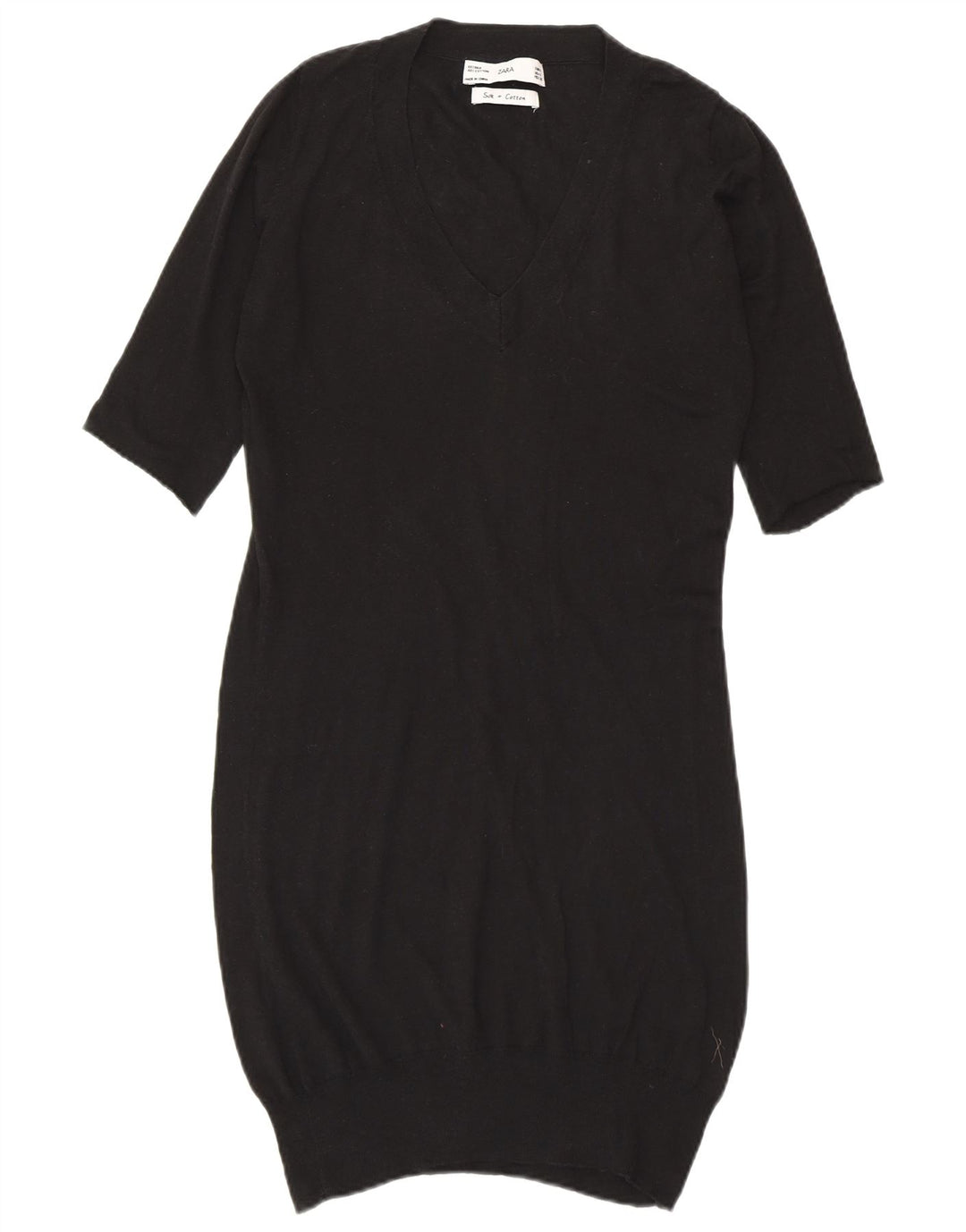 Γυναικείο κοντομάνικο φόρεμα ZARA UK 10 Small Black Silk