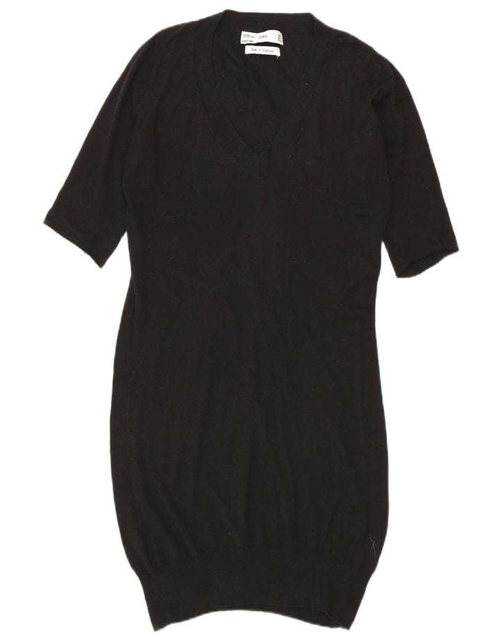 Γυναικείο κοντομάνικο φόρεμα ZARA UK 10 Small Black Silk
