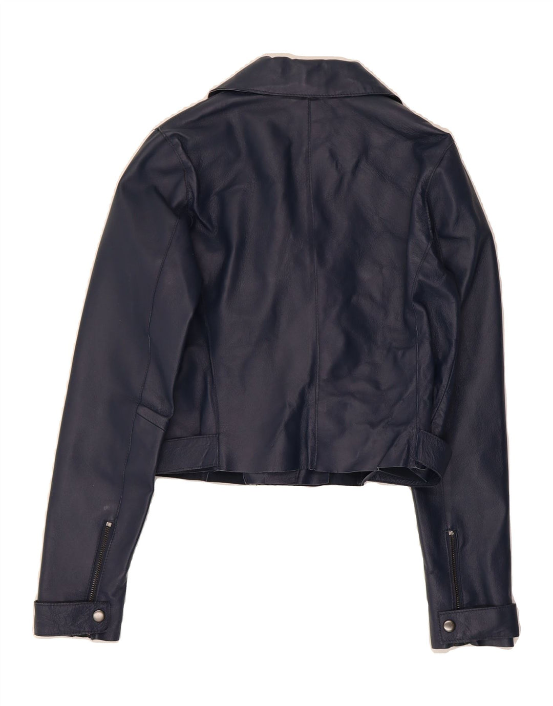 WAREHOUSE Womens Crop Leather Jacket UK 10 Small  Navy Blue Leather Vintage Warehouse and Second-Hand Warehouse from Messina Hembry 