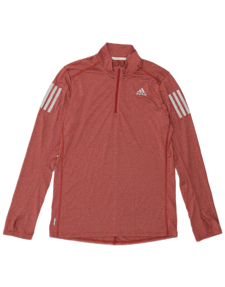 ADIDAS Mens Climalite Zip Neck Pullover Tracksuit Top Small Red Polyester