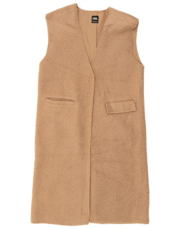 Zara Γυναικείο Longline Open Gilet UK 14 Medium Beige Polyester