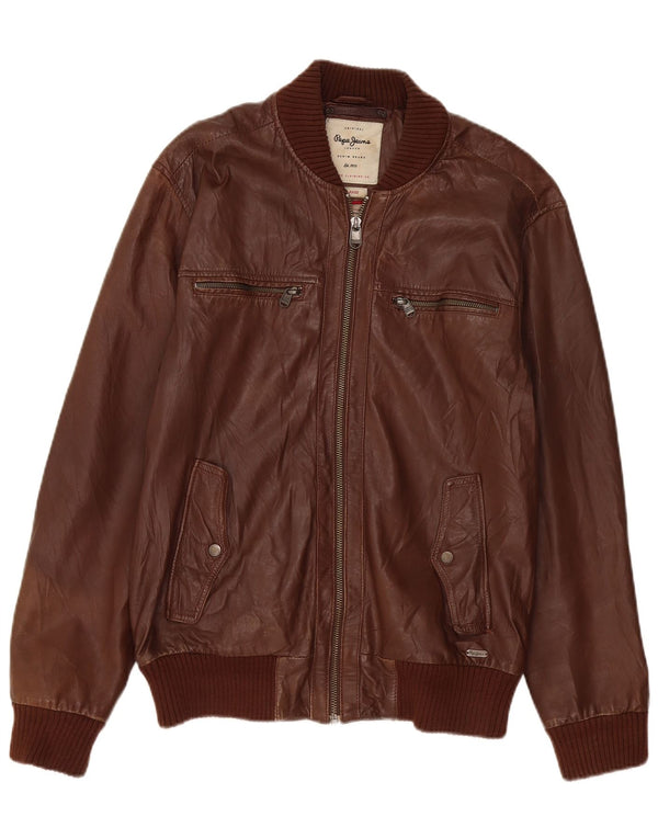Ανδρικό δερμάτινο μπουφάν PEPE Jeans UK 40 Large Brown Δερμάτινο