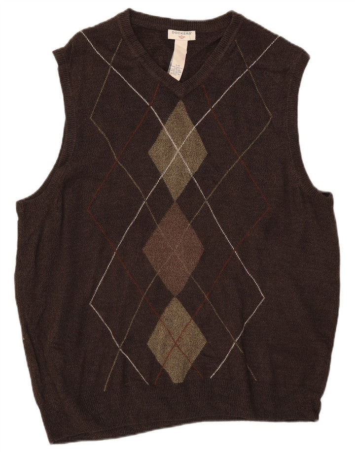 DOCKERS Ανδρικό γιλέκο Tank Top Large Brown Argyle/Diamond Acrylic
