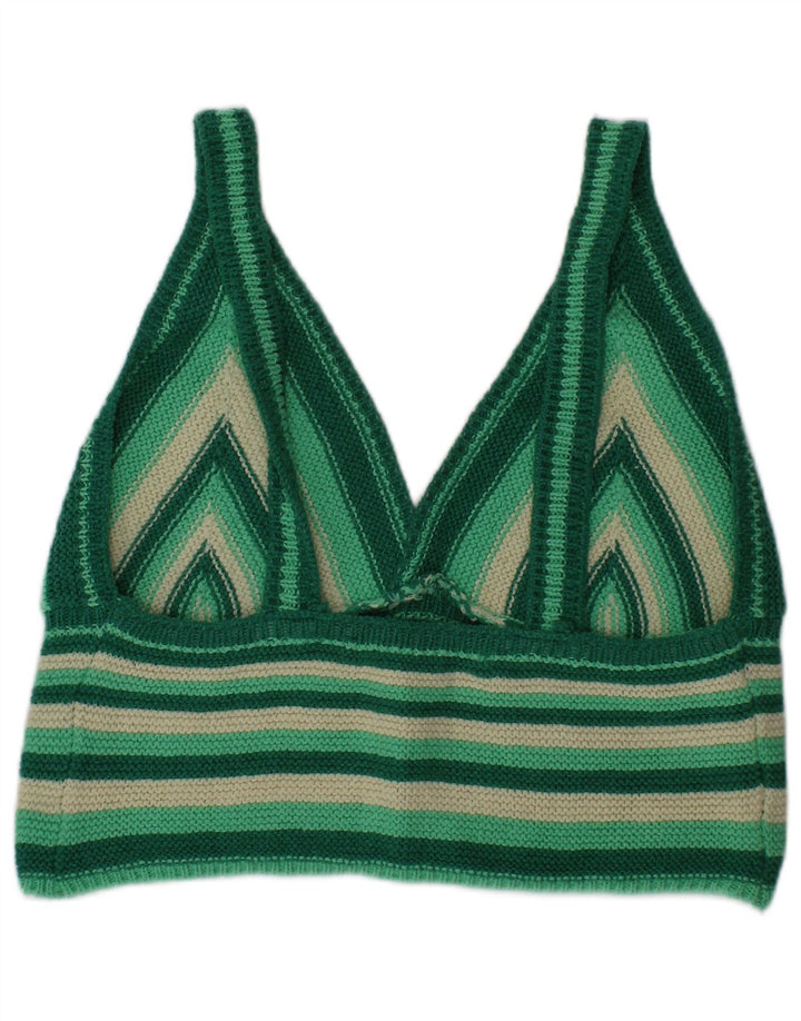 Zara Γυναικείο Knit Crop Top Μεσαίο πράσινο ριγέ βαμβακερό