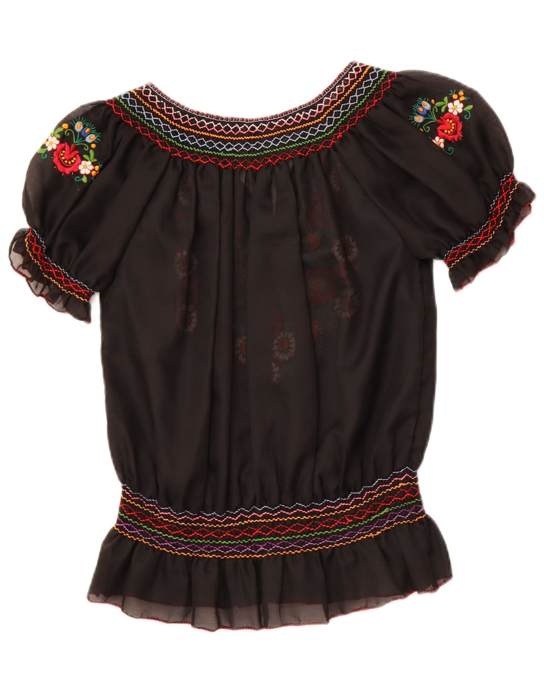 VINTAGE Γυναικεία See Through Μπλούζα Top UK 16 Large Black Floral