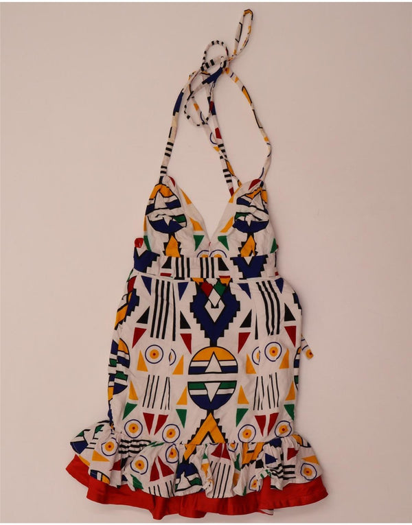 Vintage Womens Halter Dress UK 8 Small Multicoloured Geometric