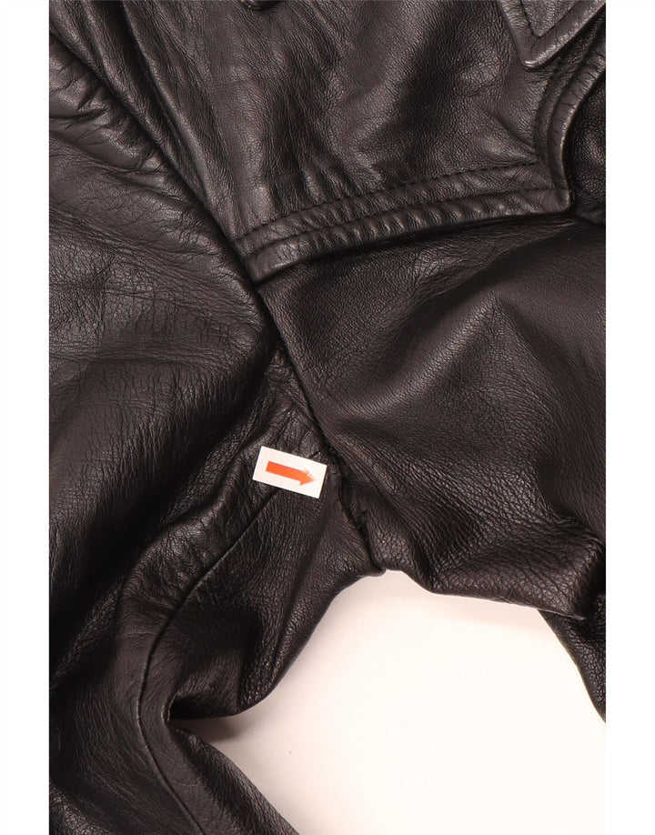 VINTAGE Γυναικείο Δερμάτινο Παλτό UK 12 Medium Black Leather