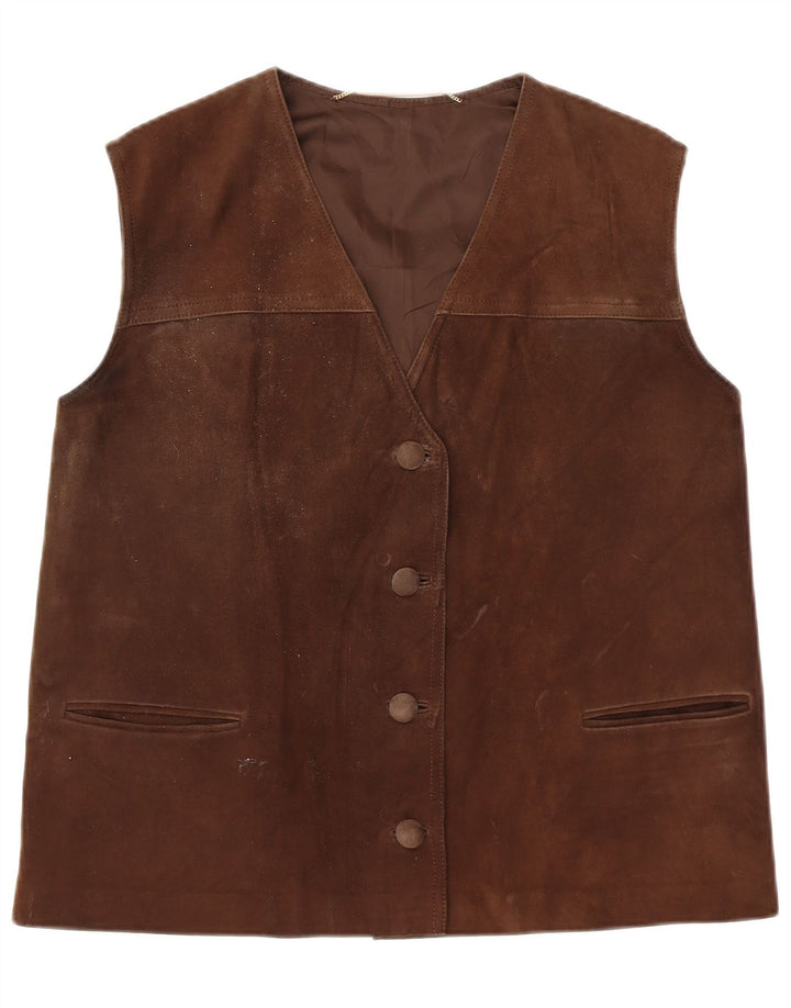 Vintage Γυναικείο Suede Gilet UK 14 Medium Brown