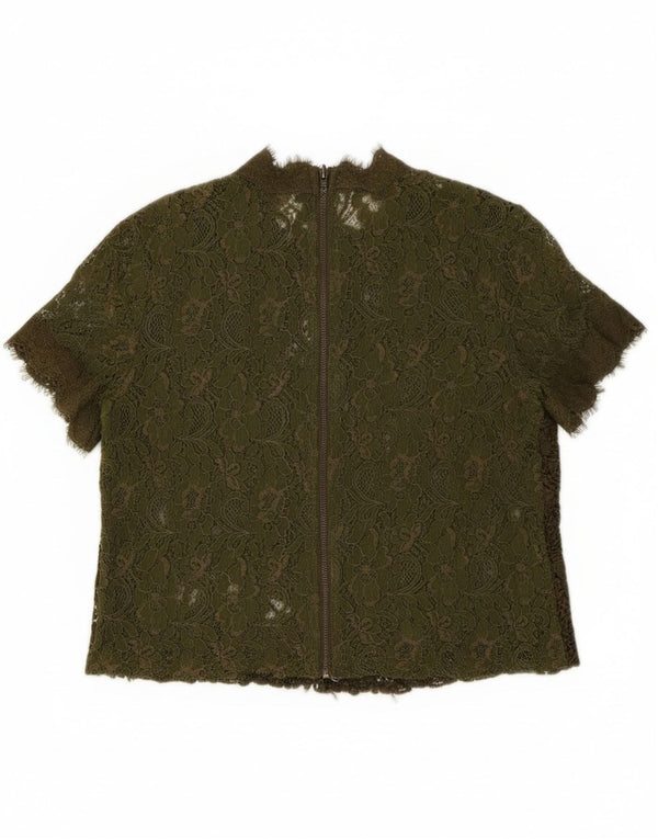 Zara Γυναικεία Crop Lace Μπλούζα Τοπ UK 14 Medium Khaki Floral