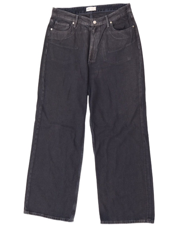 Zara γυναικείο ψηλό ψηλό φαρδύ τζιν EU 42 Large W32 L31 Navy Blue