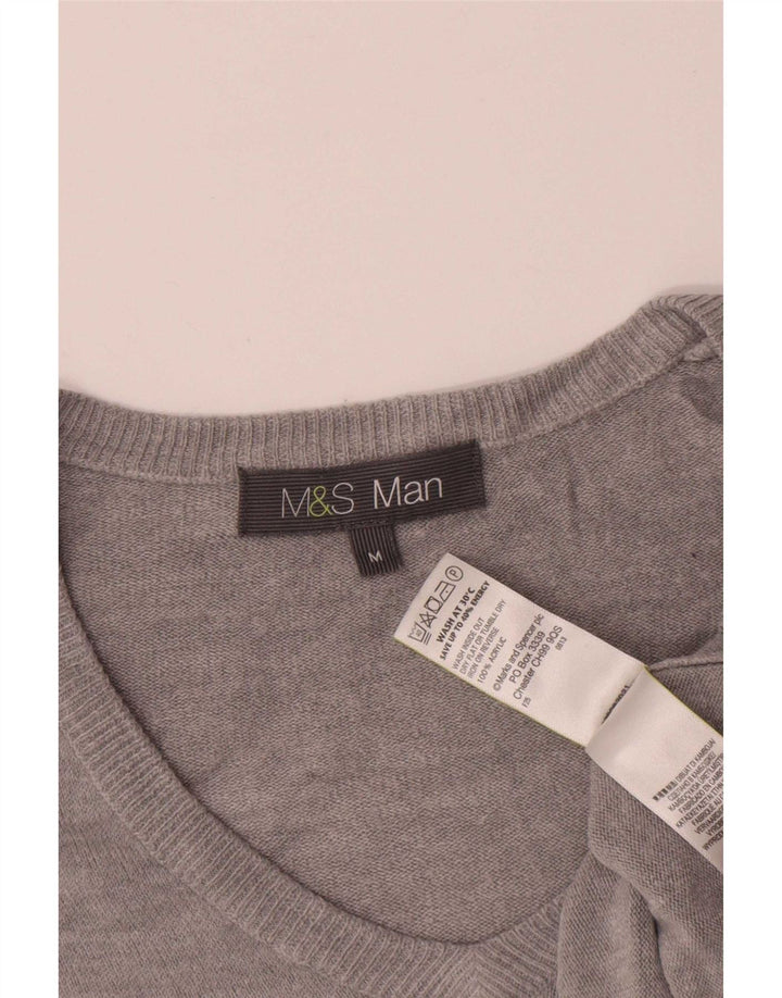 Marks & Spencer Ανδρικό πουλόβερ με λαιμόκοψη με λαιμόκοψη με μεσαίο γκρι ακρυλικό