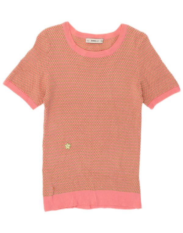 Zara Γυναικείο πουλόβερ με λαιμόκαυμα UK 12 Medium Pink Geometric