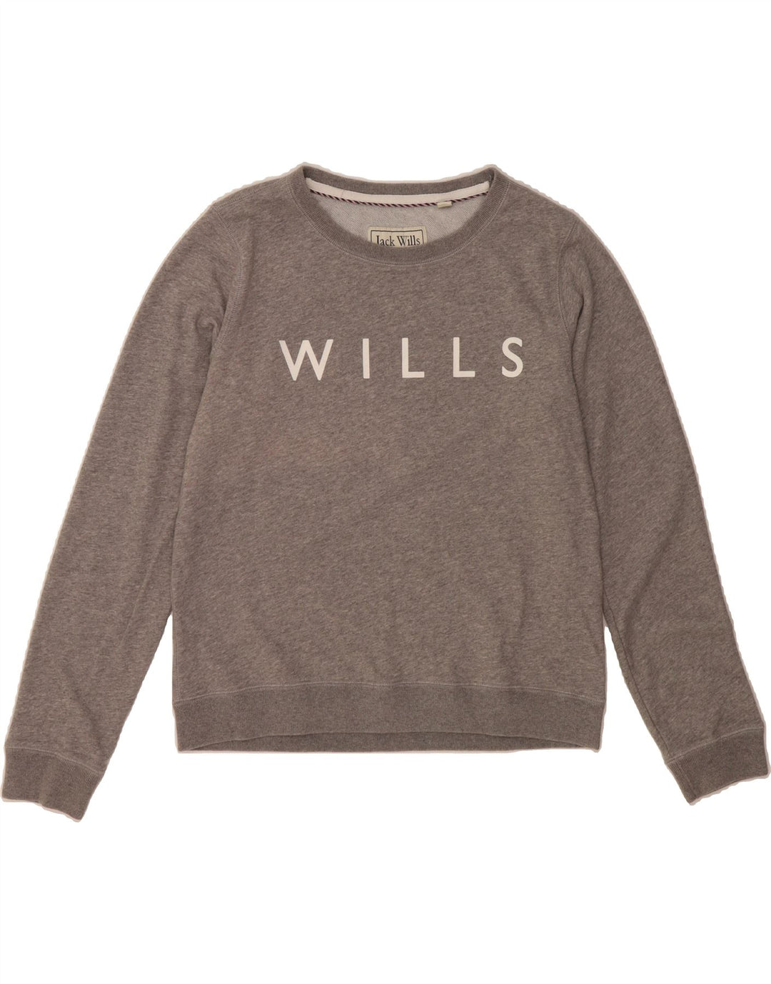 JACK WILLS Womens Graphic Sweatshirt Jumper UK 12 Medium Grey Cotton Vintage Jack Wills and Second-Hand Jack Wills from Messina Hembry 