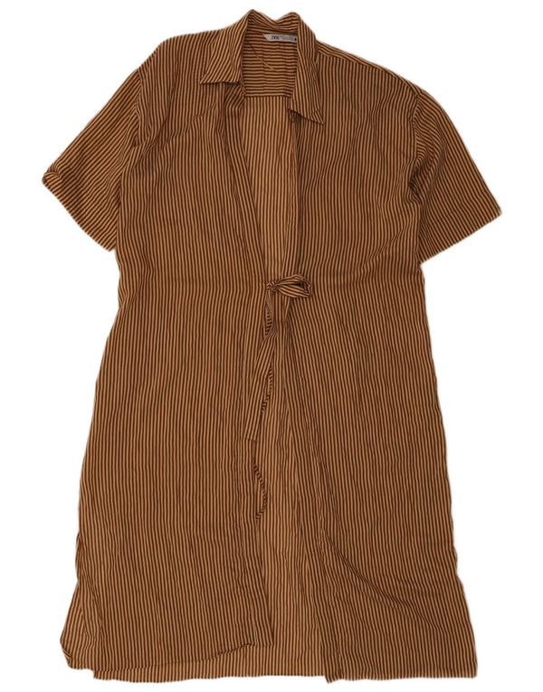 Zara Γυναικείο φόρεμα Oversized Robe UK 10 Small Brown Pinstripe