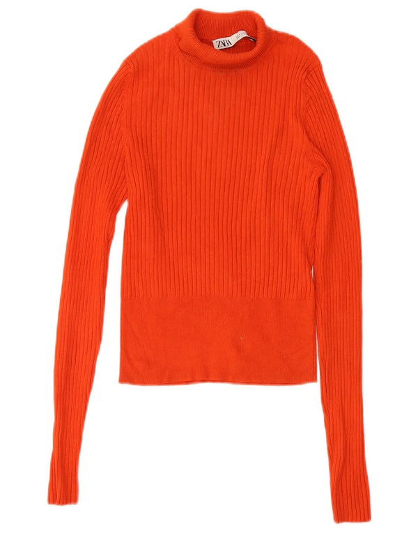 Zara Γυναικείο πουλόβερ με ρολό λαιμόκοψη UK 10 Small πορτοκαλί βισκόζη