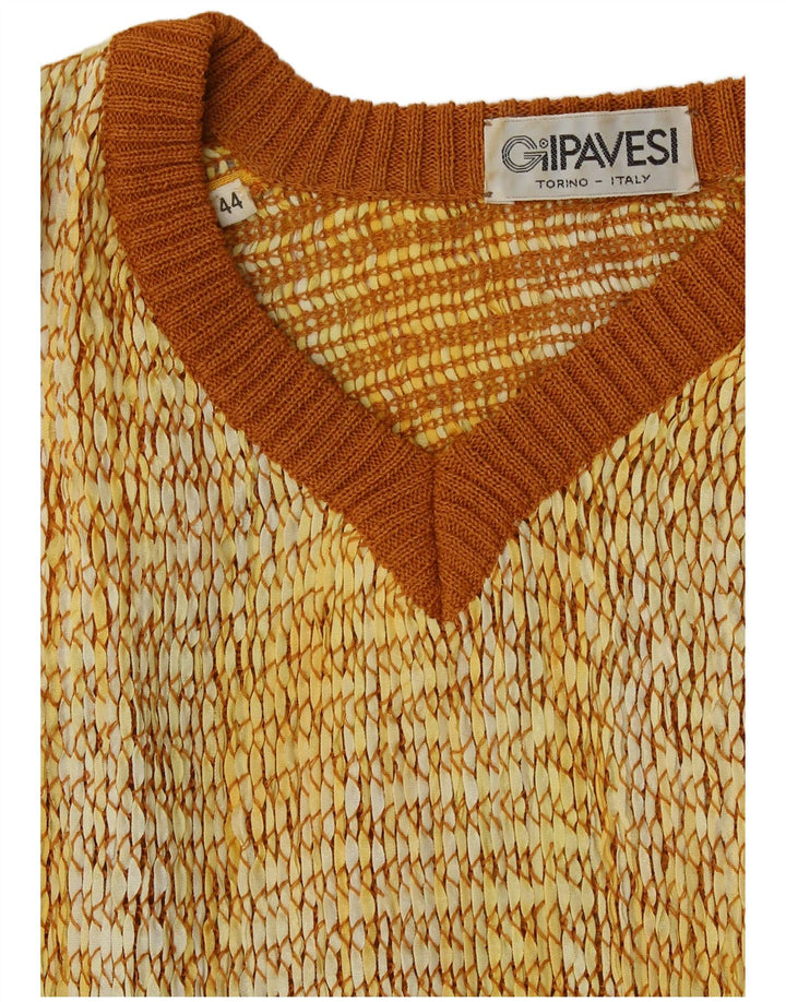 Vintage γυναικείο κοντομάνικο πουλόβερ με λαιμόκοψη IT 44 μεσαίο κίτρινο