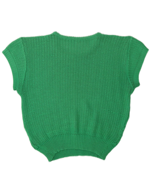 Vintage γυναικείο πουλόβερ Crop See Through Boat Neck Jumper UK 14 Medium Green
