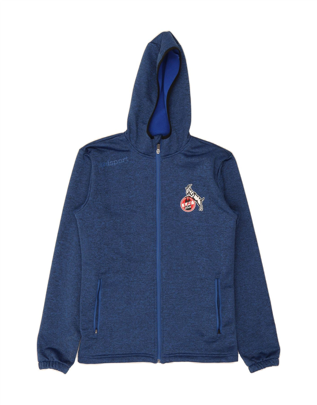 UHLSPORT Mens Graphic Zip Hoodie Sweater Medium Blue Polyester Vintage Uhlsport and Second-Hand Uhlsport from Messina Hembry 