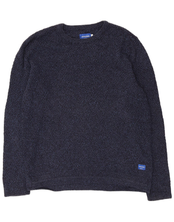 Jack & Jones Ανδρικό πουλόβερ με λαιμόκοψη XL Βαμβακερό σε μπλε μπλέ