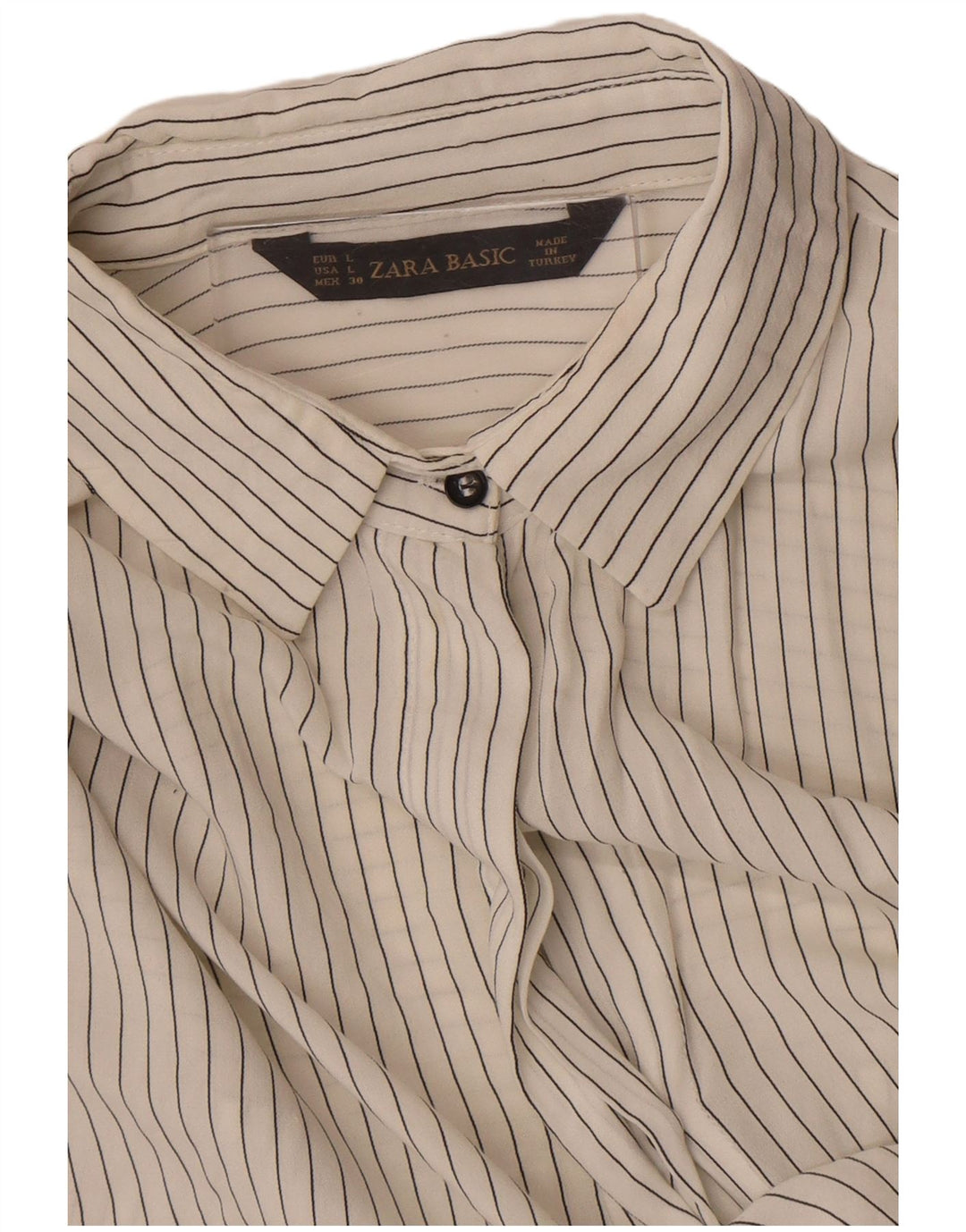 Zara Γυναικείο πουκάμισο See Through Pullover UK 16 Large Off White ριγέ