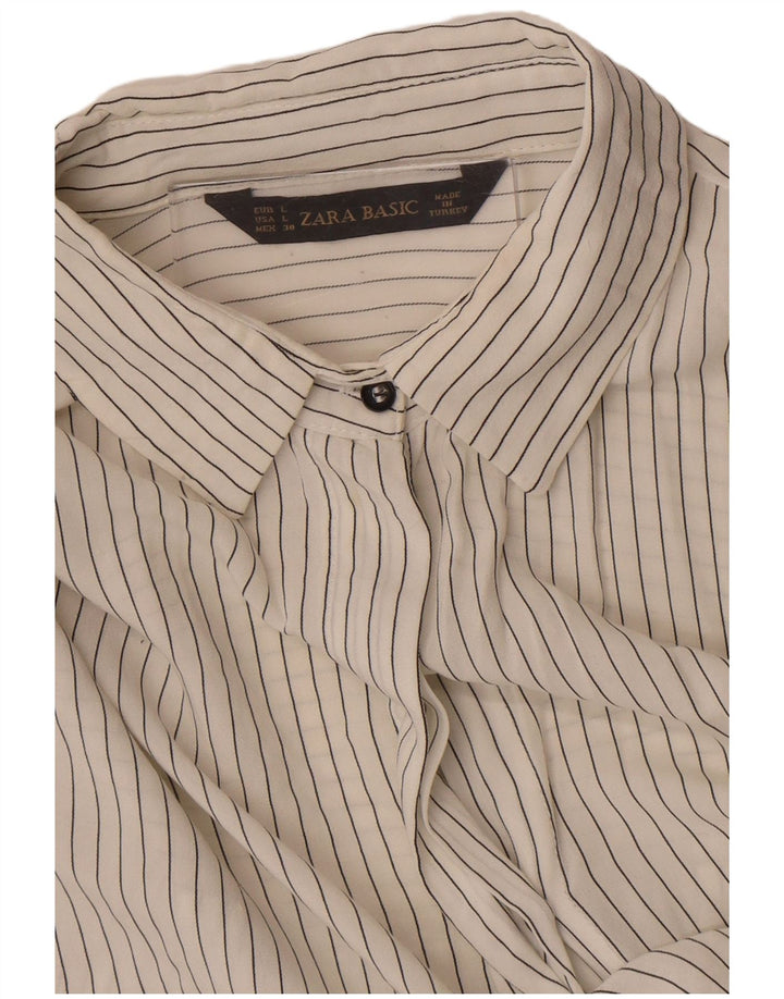 Zara Γυναικείο πουκάμισο See Through Pullover UK 16 Large Off White ριγέ