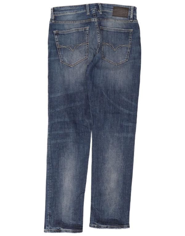 Guess Mens Distressed Slim Straight Jeans W33 L32 Blue