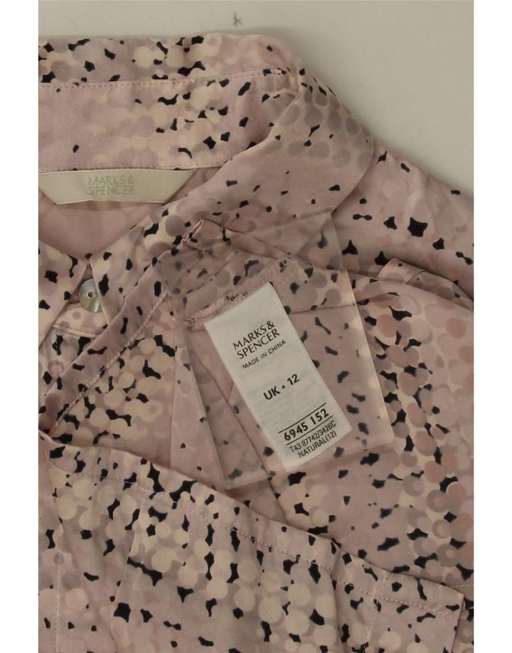 Marks & Spencer Γυναικείο πουκάμισο Μπλούζα UK 12 Μεσαίωνα Ροζ Πιατισμένο Μετάξι