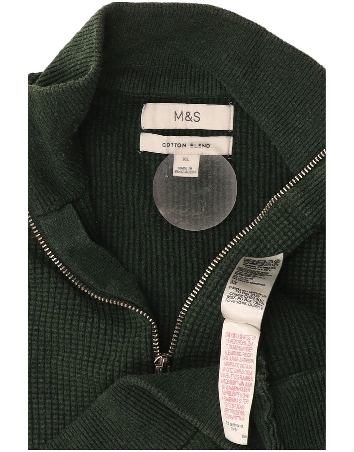Marks & Spencer Ανδρικό πουλόβερ με φερμουάρ XL Πράσινο βαμβακερό