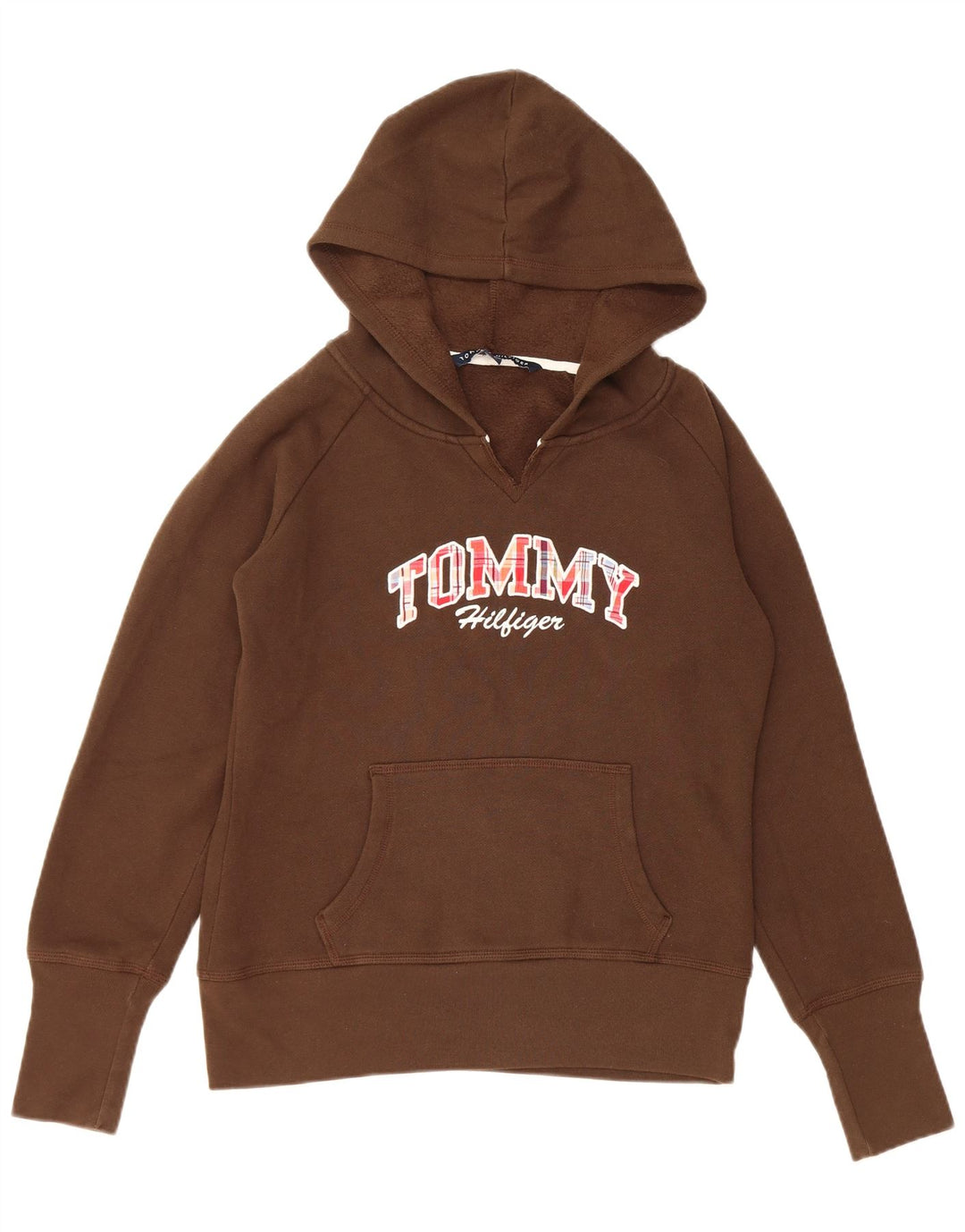 TOMMY HILFIGER Γυναικείο υπερμεγέθη γραφικό κουκούλα UK 10 Small Brown
