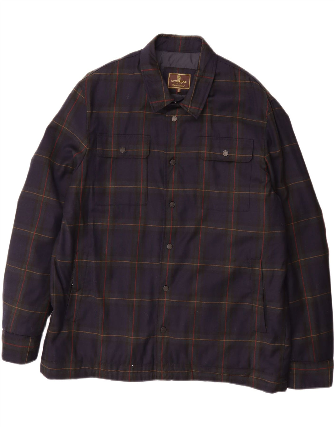 GUTTERIDGE Mens Bomber Jacket EU 54 2XL Navy Blue Check Wool