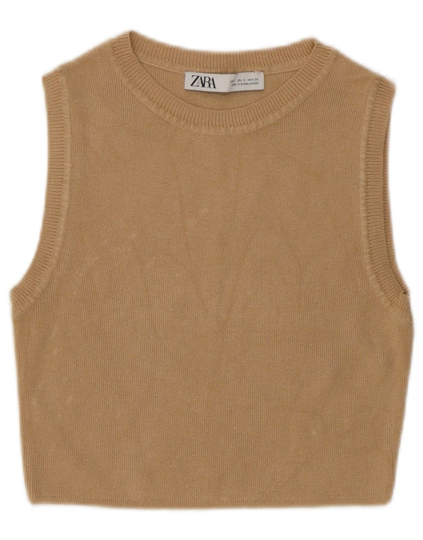 Zara Γυναικείο γιλέκο Crop Tank Top UK 8 Small Beige Viscose