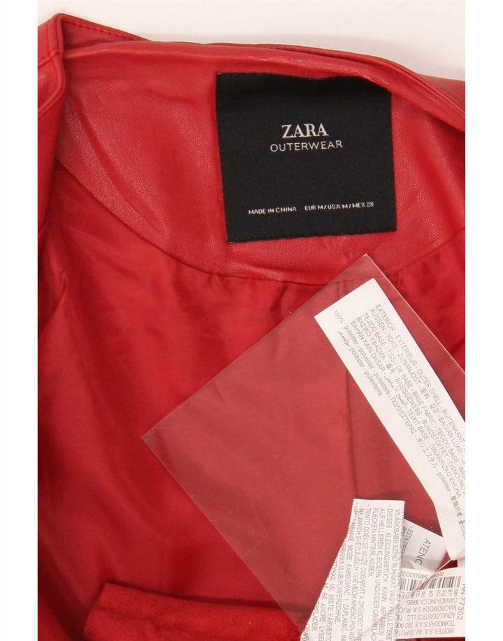 Zara Γυναικείο Μπουφάν από Faux Leather UK 12 Medium Red Polyester