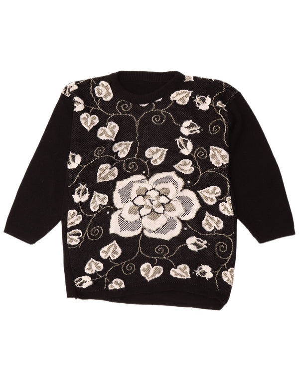 Vintage γυναικείο πουλόβερ με λαιμόκοψη UK 16 Large Black Floral