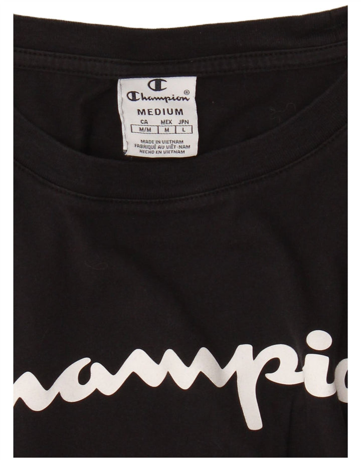 Champion Womens Oversized Crop Graphic T-Shirt Top UK 14 Medium Black